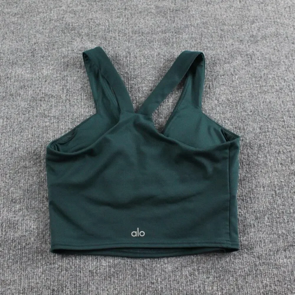 Alo Yoga Sports Bra Womens Small Airbrush Real Bra Tank Green Crop Top Athletic - Picture 6 of 10